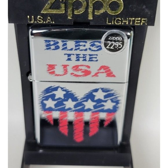 Vintage NIB Zippo Lighter Bless the USA Heart Flag Unstruck 2001 - Picture 2 of 6